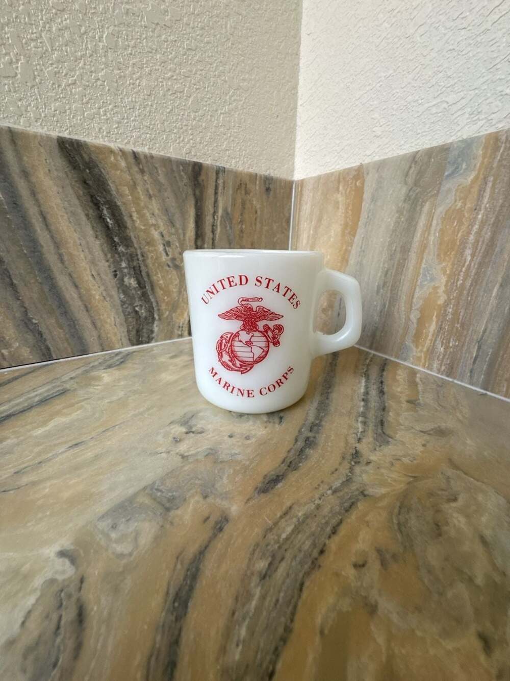 Vintage Galaxy Milk Glass United States Marine Corps USMC Coffee Mug